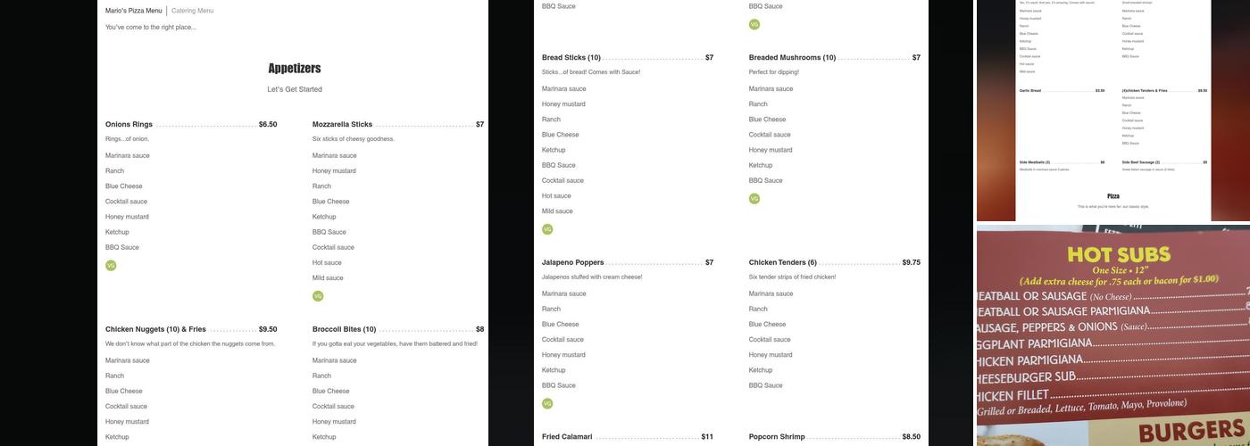 Mario's Pizza Menu