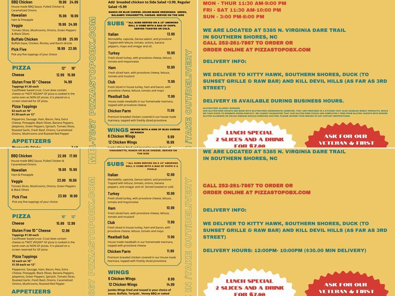Pizza Stop Menu