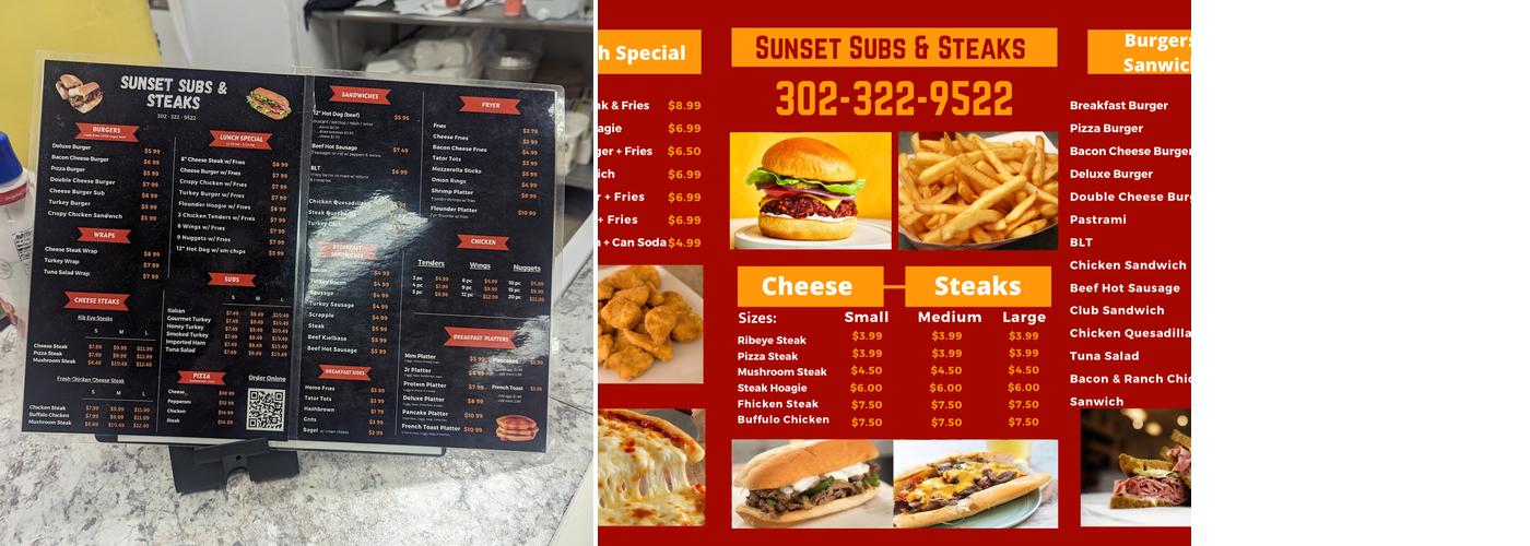 Sunset Subs & Steaks Menu