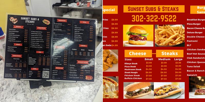 Sunset Subs & Steaks Menu