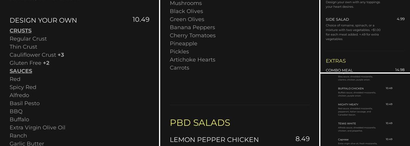 Pizza by Design Menu