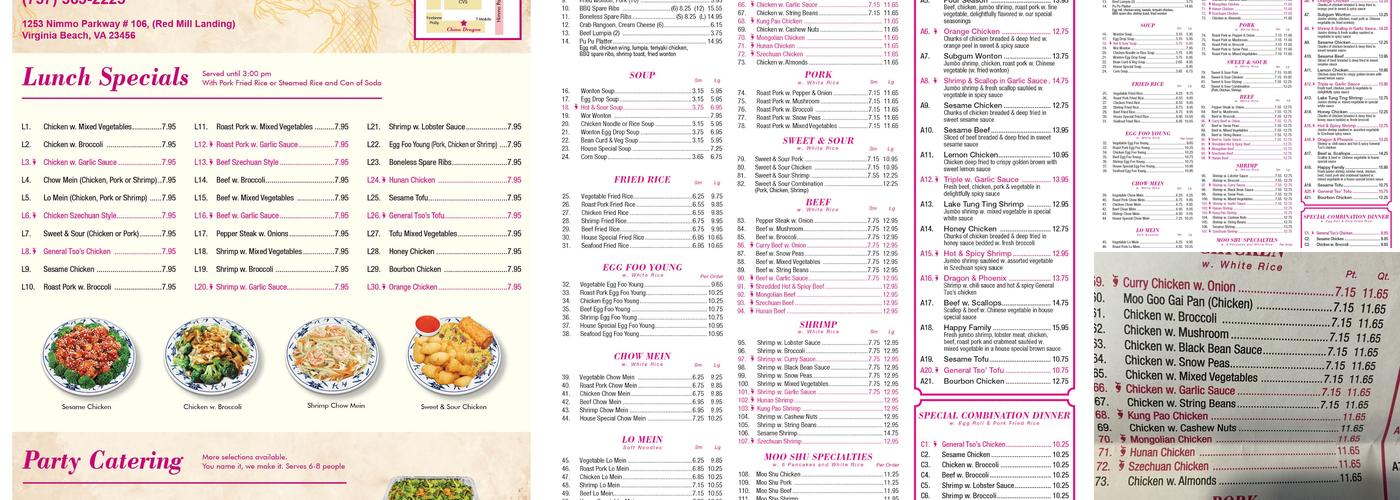 China Dragon Menu
