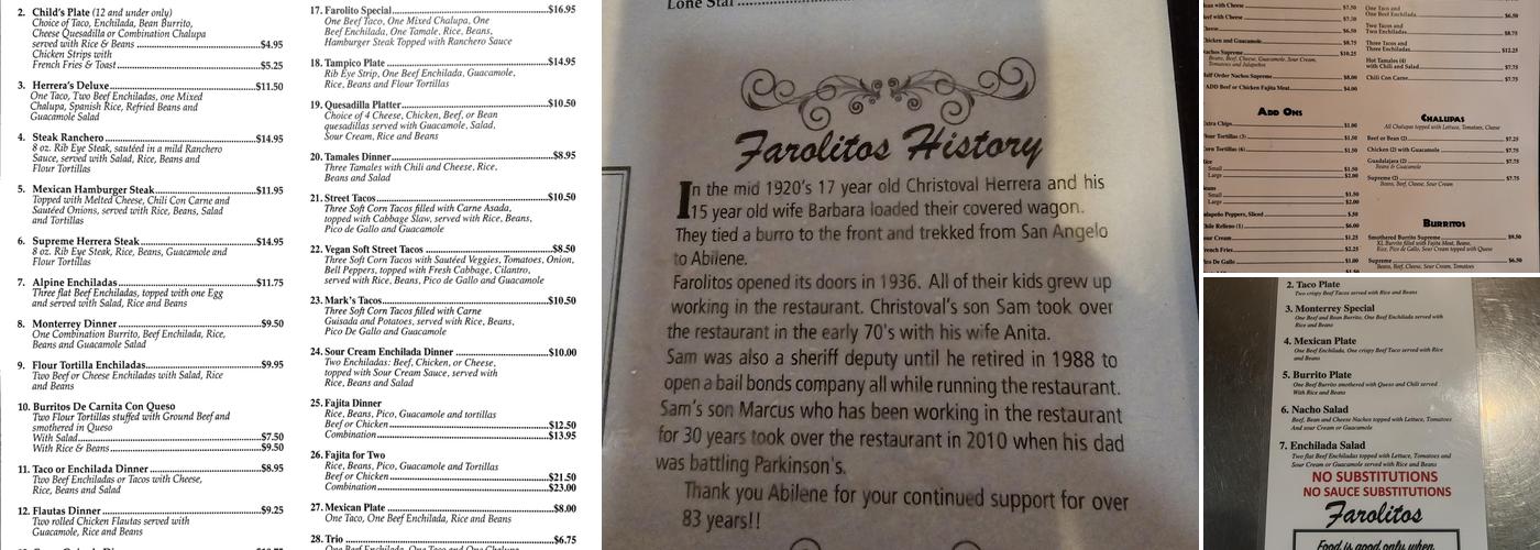 Farolito Restaurant Menu