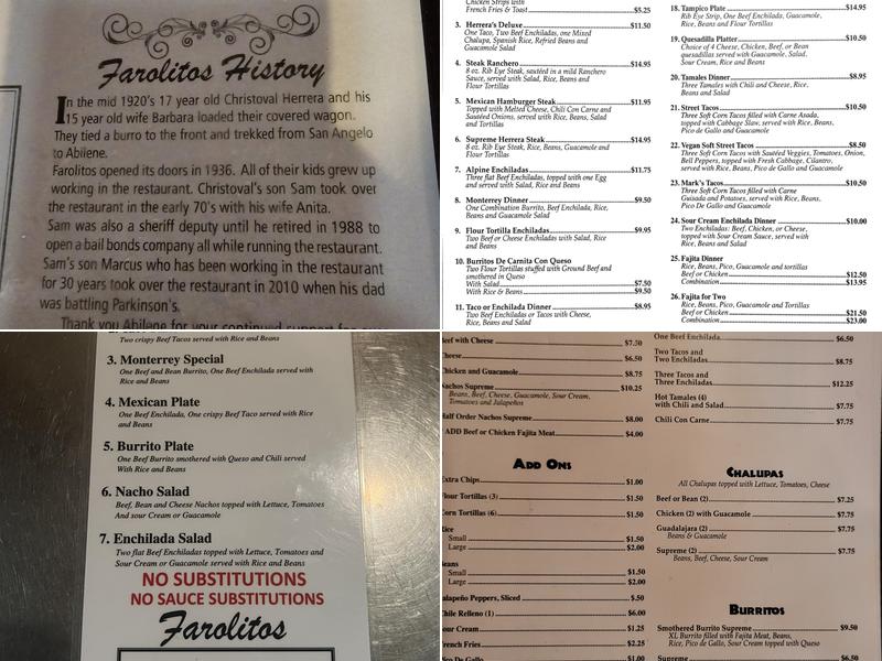 Farolito Restaurant Menu