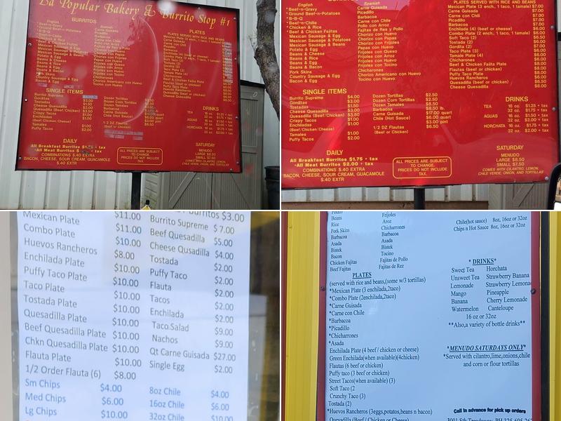 La Popular Bakery Burrito Stop Menu