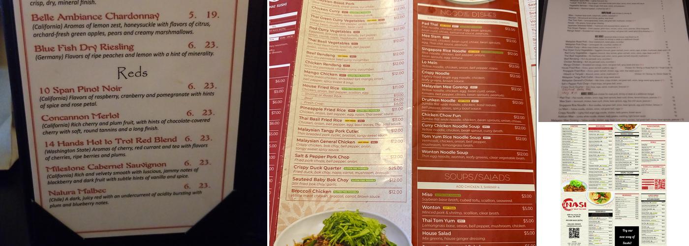 Nasi Malay Thai Sushi Menu