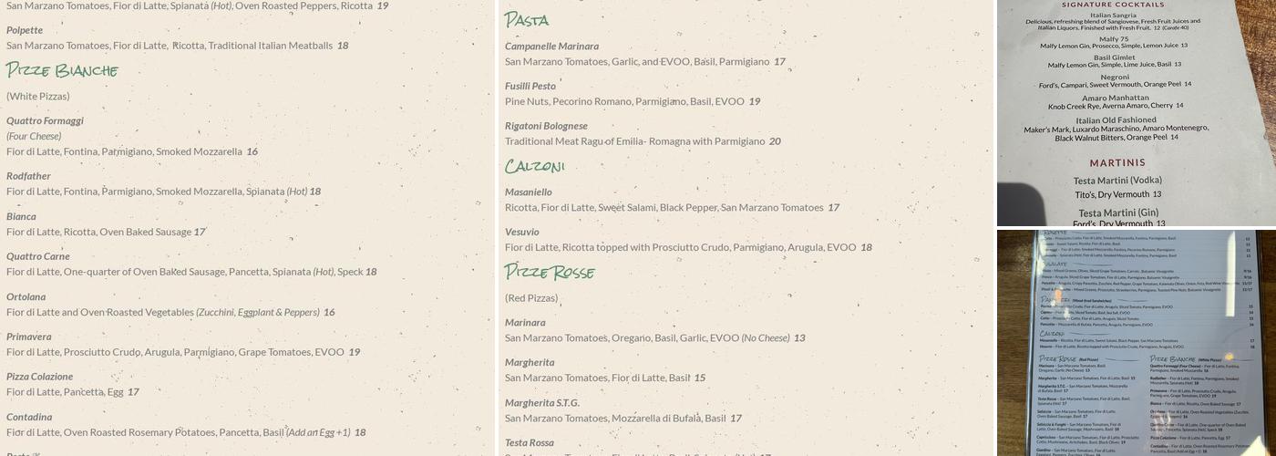 Pizzeria Testa Menu