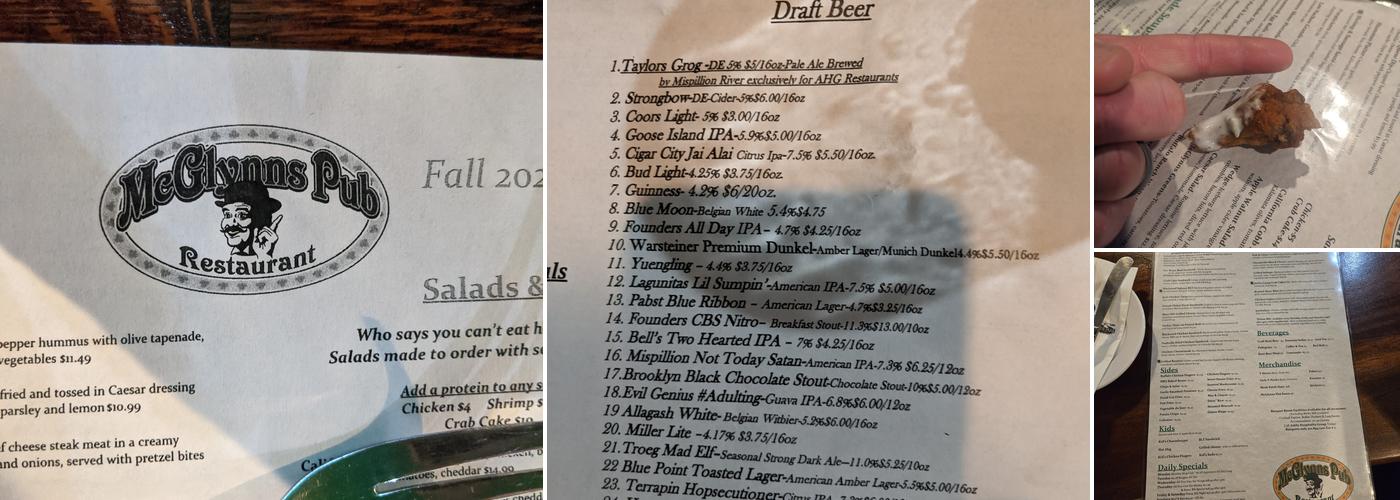 McGlynns Pub - Glasgow Menu