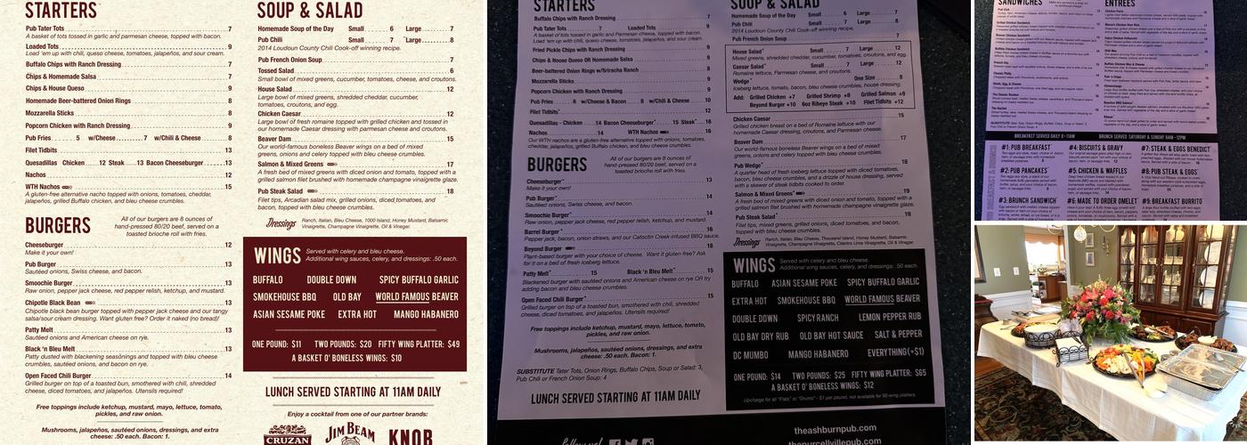 Ashburn Pub Menu
