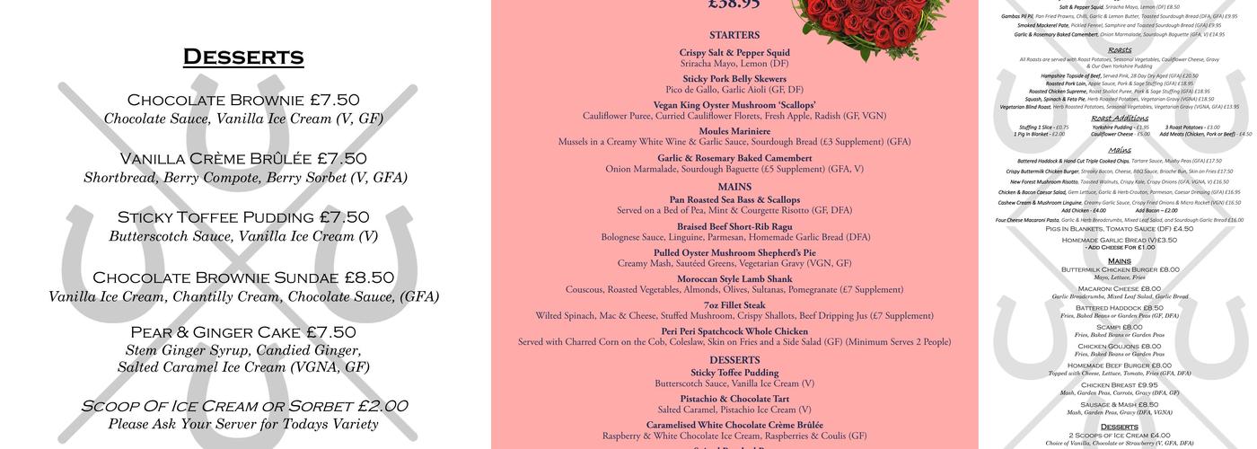 The Four Horseshoes Menu