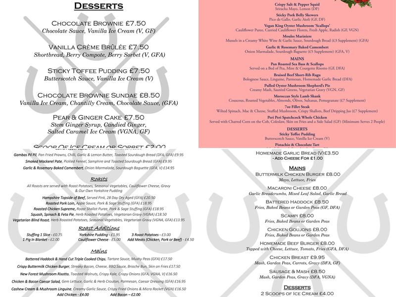 The Four Horseshoes Menu