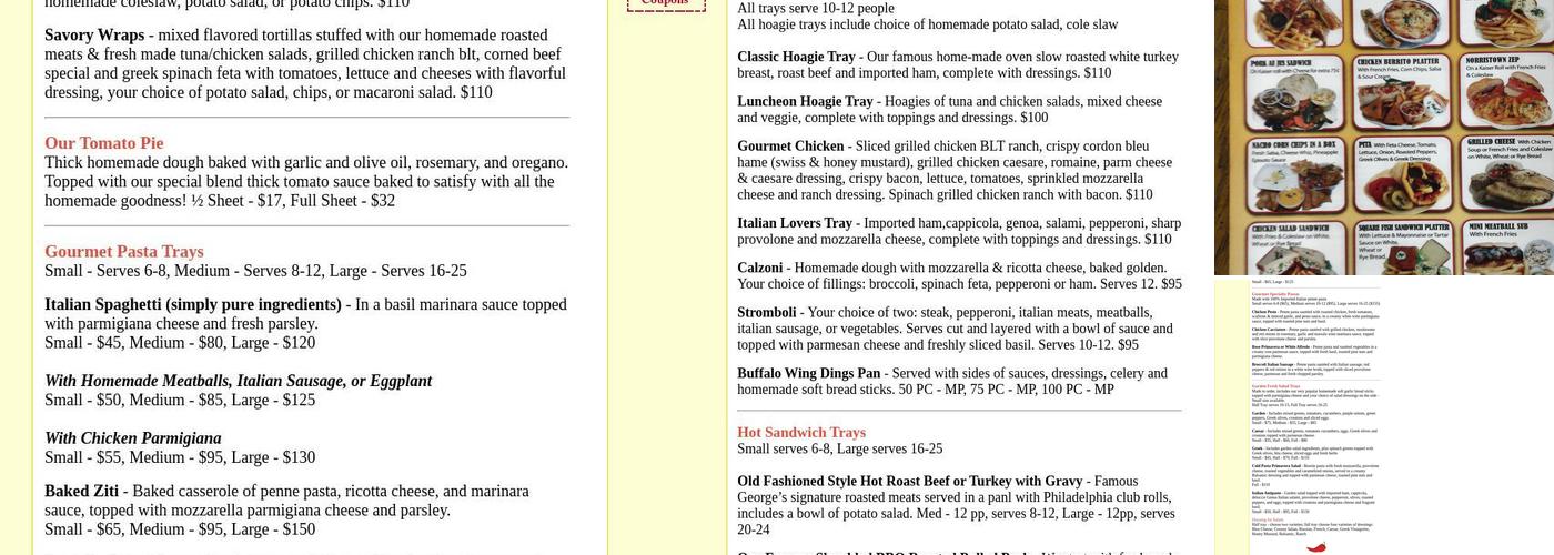 Famous Georges Pizzeria Pasta Menu