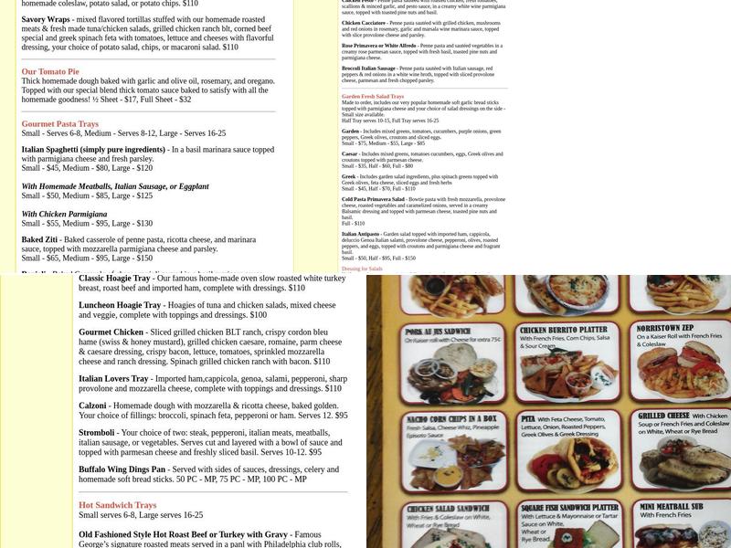 Famous Georges Pizzeria Pasta Menu