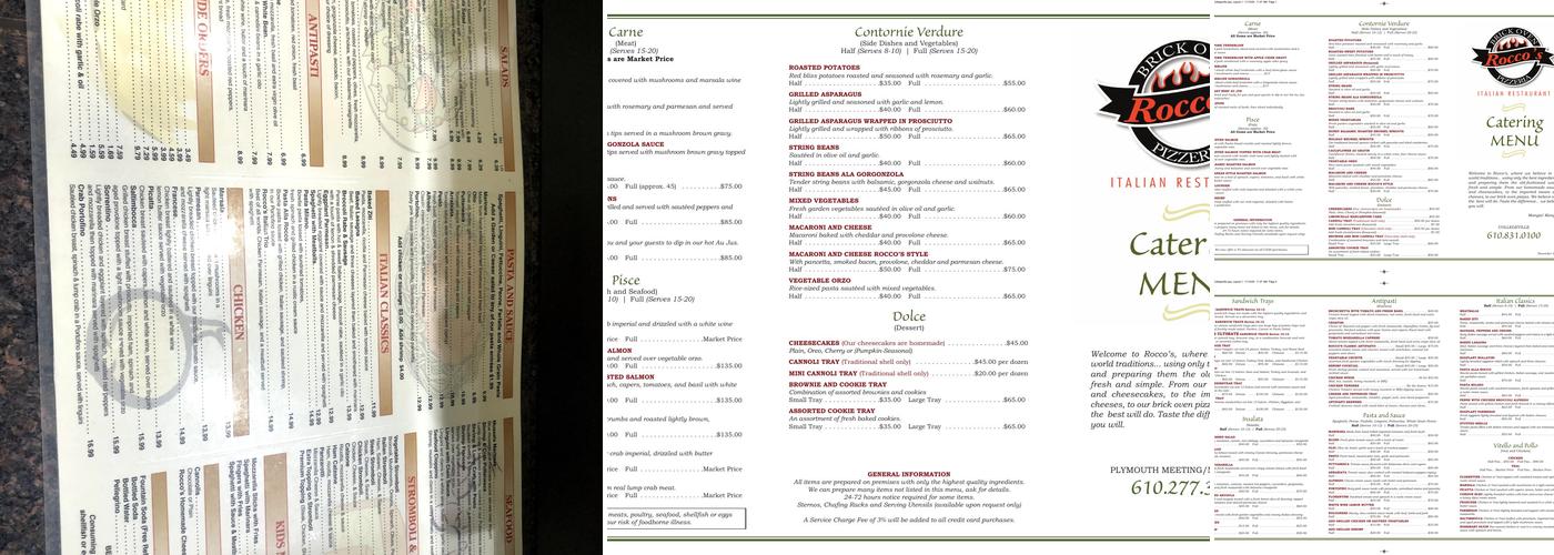 Rocco's Brick Oven Pizzeria Menu