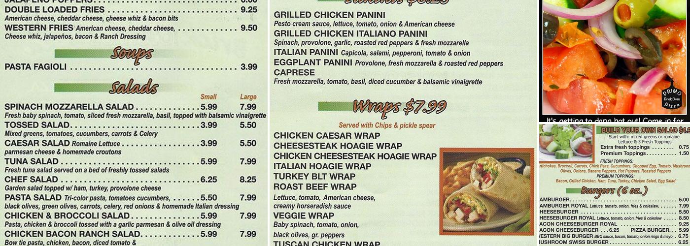 Primo Brick Oven Pizza Menu