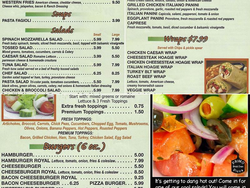 Primo Brick Oven Pizza Menu