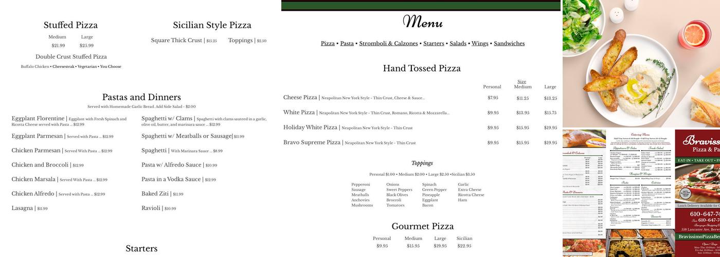 Bravissimo Pizza & Pasta Menu