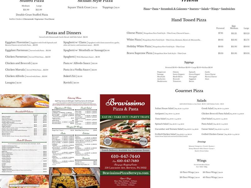 Bravissimo Pizza & Pasta Menu