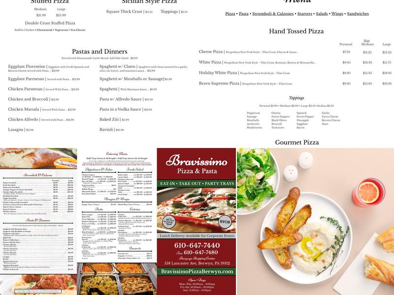 Bravissimo Pizza & Pasta Menu