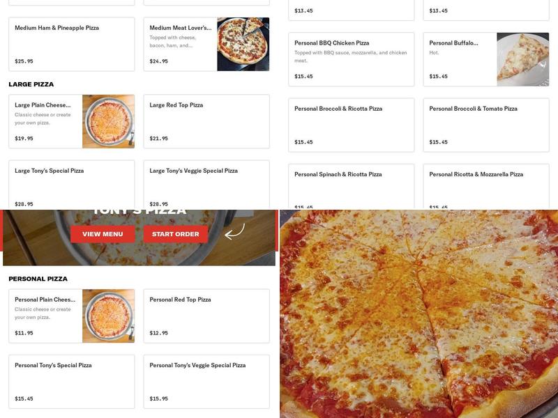 Tony's Pizza and Pasta Menu