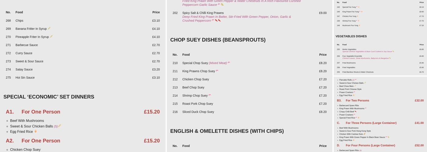 Hungerford Gourmet Oriental Menu