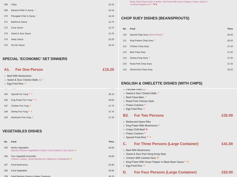 Hungerford Gourmet Oriental Menu