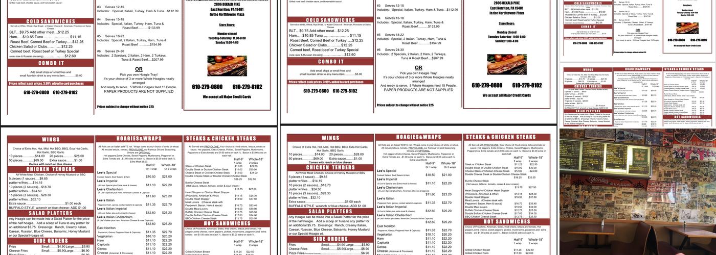 Lee's Hoagie House of East Norriton Menu