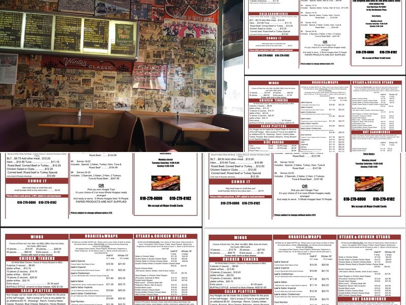 Lee's Hoagie House of East Norriton Menu