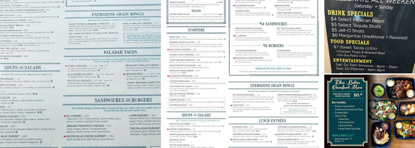 Paladar Latin Kitchen & Rum Bar Menu