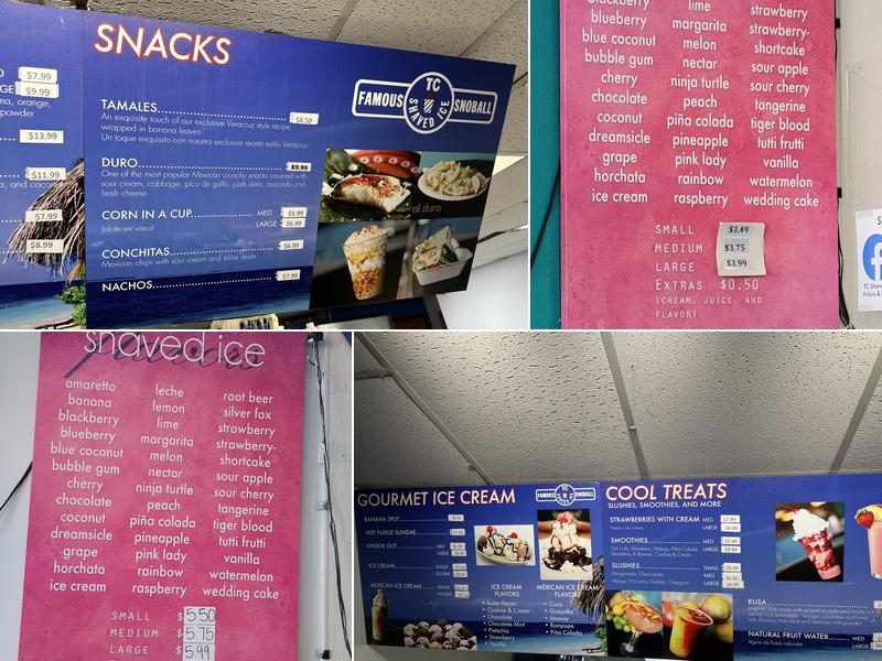 T C Shaved Ice Menu