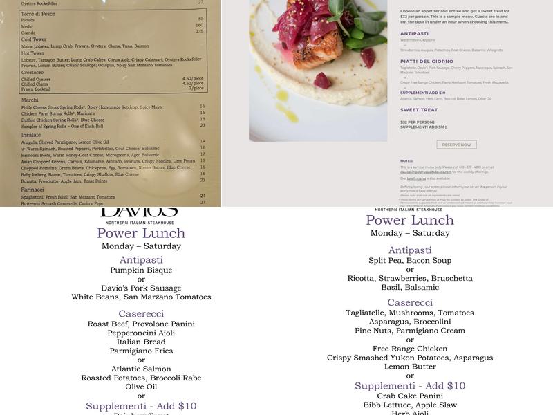 Davio's Northern Italian Steakhouse Menu