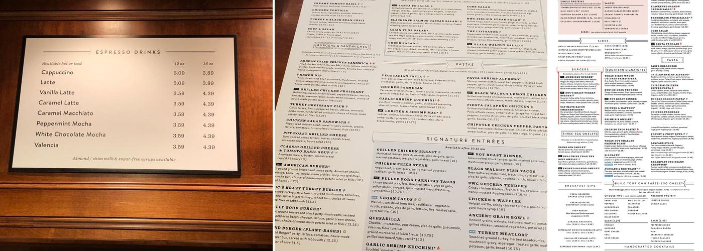 Black Walnut Cafe Menu