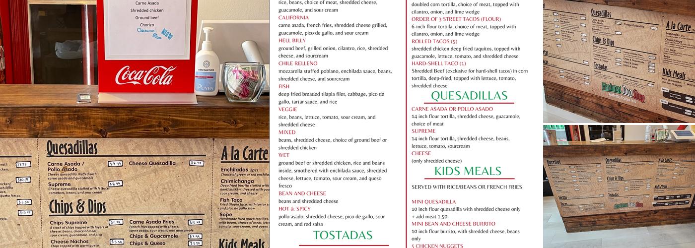 Marianas Taco Shop Menu