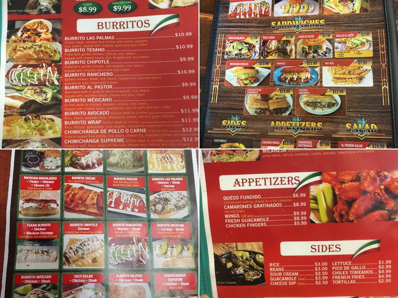 El Patron Mexican Restaurant Taqueria Menu