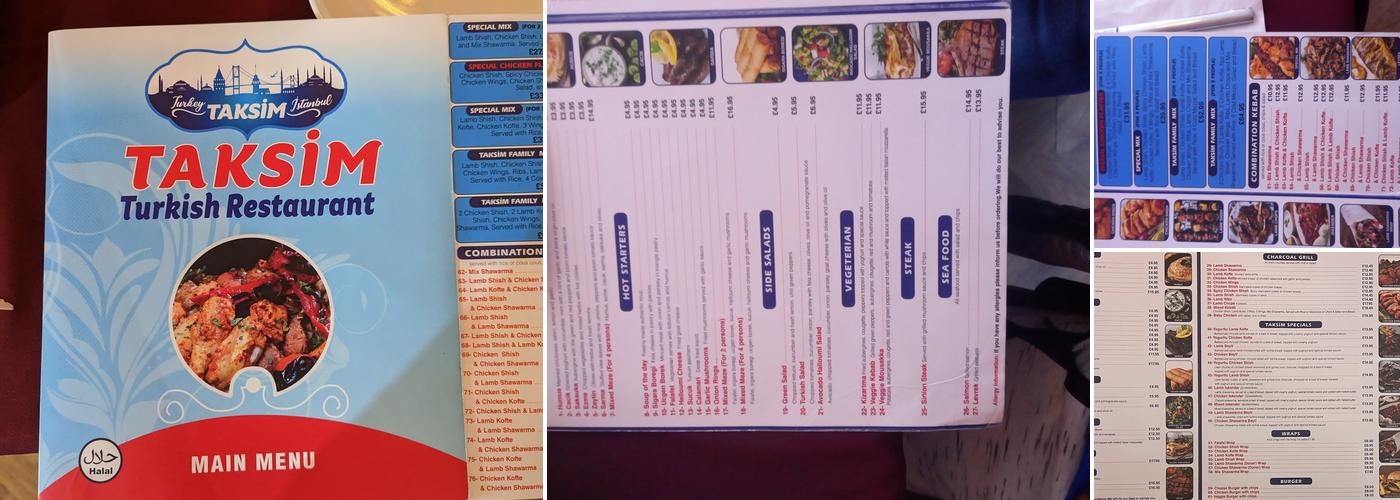 Taksim Restaurant Menu