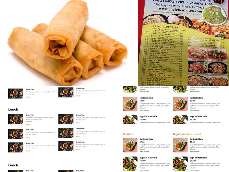 Chef Chen - Frisco Menu