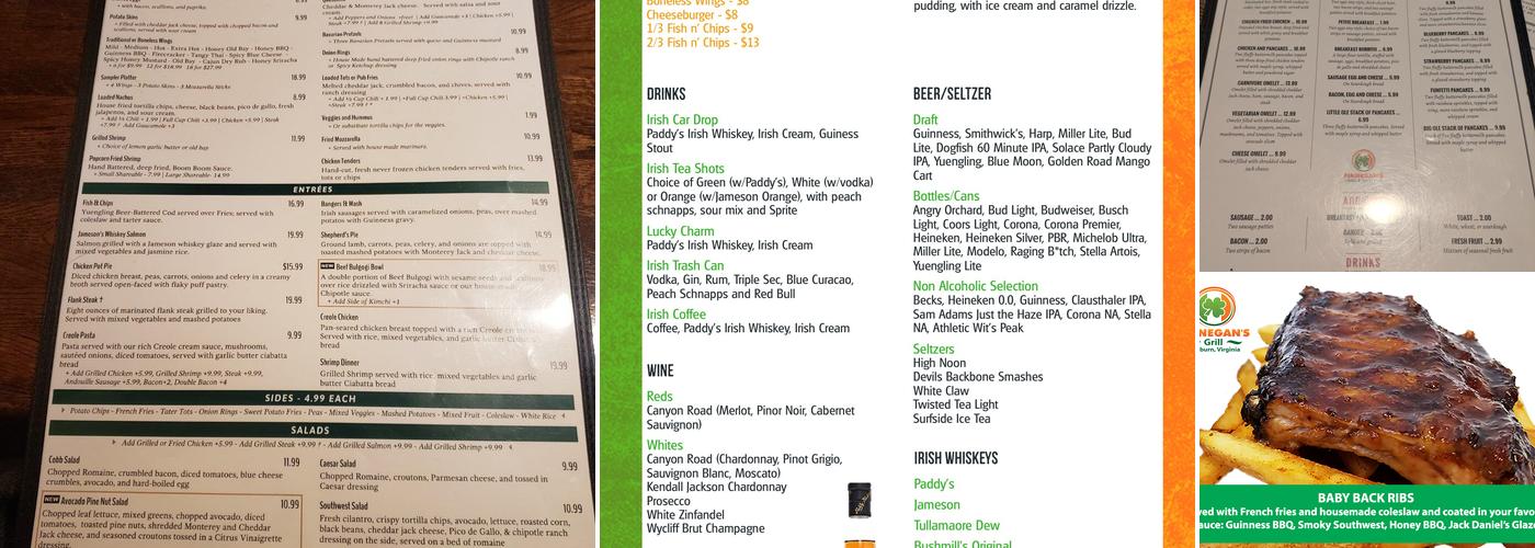 Finnegan's Grill & Irish Pub Menu
