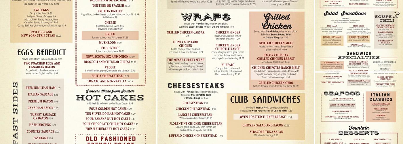 Lancers Diner Menu