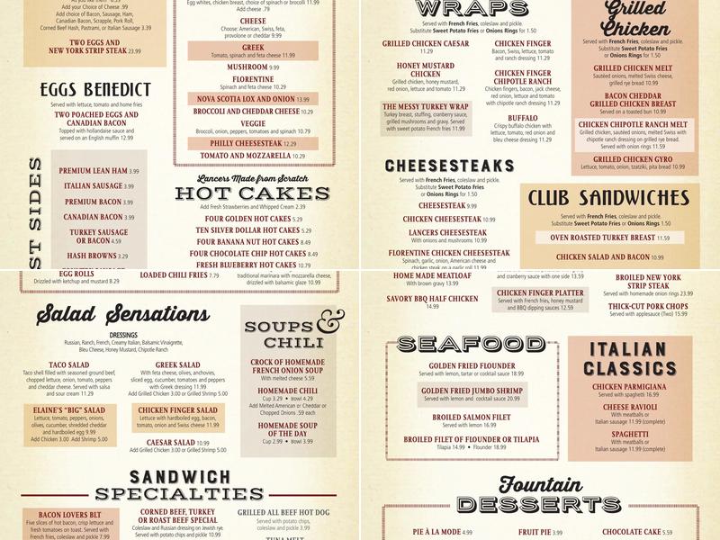 Lancers Diner Menu