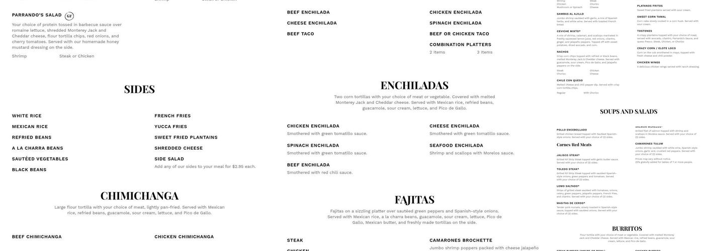 Parrando's Tex-Mex Grill Menu