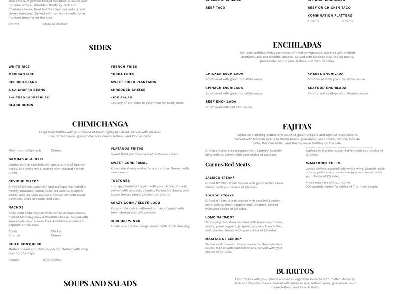 Parrando's Tex-Mex Grill Menu