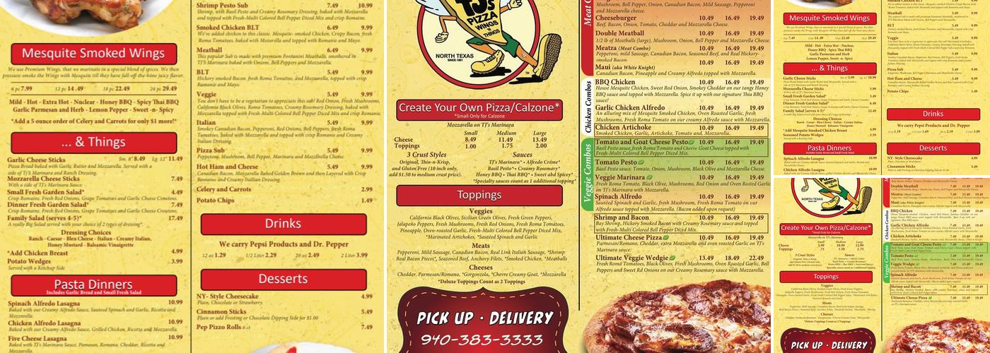 TJ's Pizza Wings N Things Menu