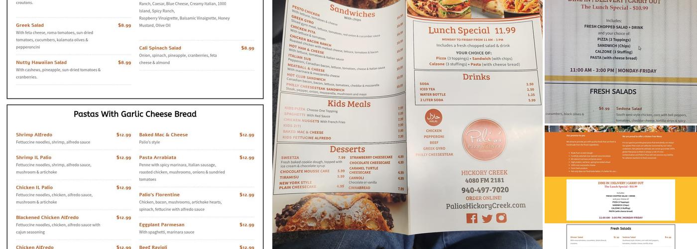 Palio's Pizza Cafe Hickory Creek Menu