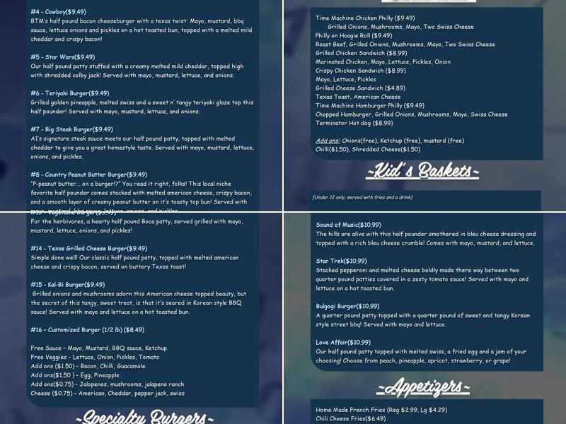 Burger Time Machine Menu