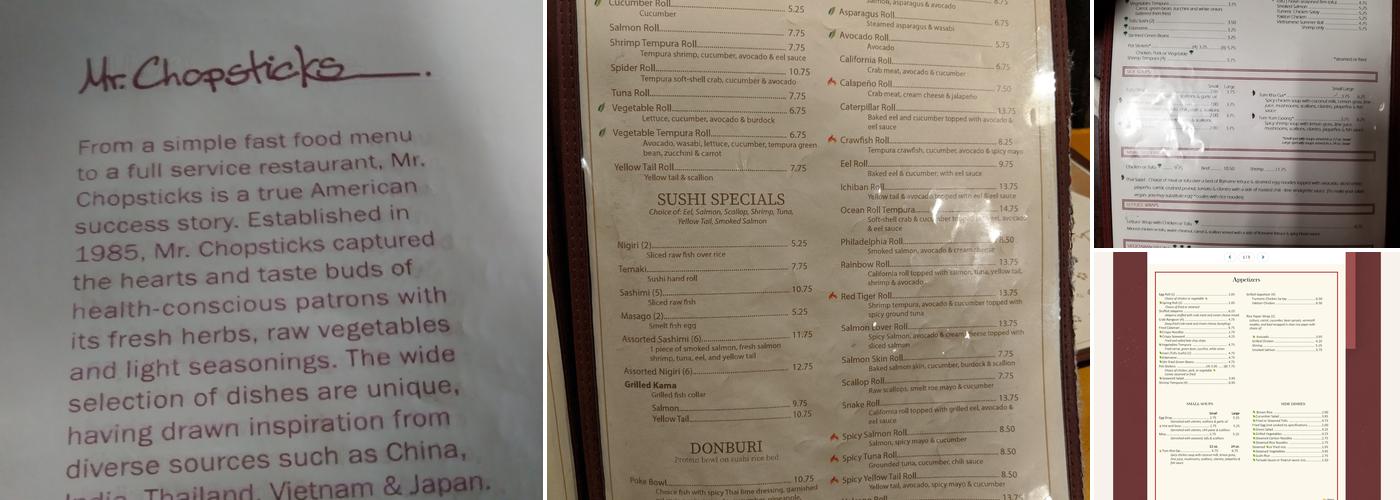 Mr. Chopsticks Menu