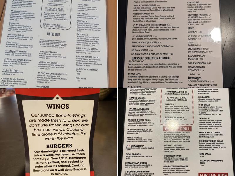 Backseat Bar and Grill Menu