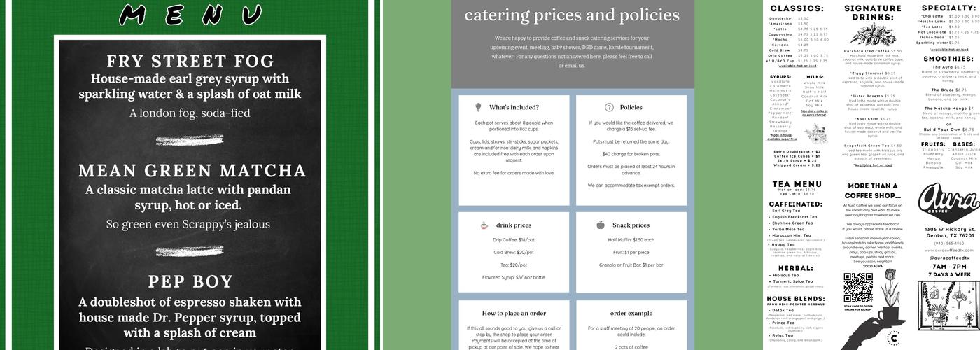 Aura Coffee Menu
