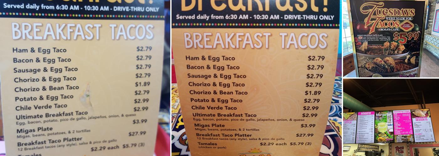 Rosa's Café & Tortilla Factory Menu