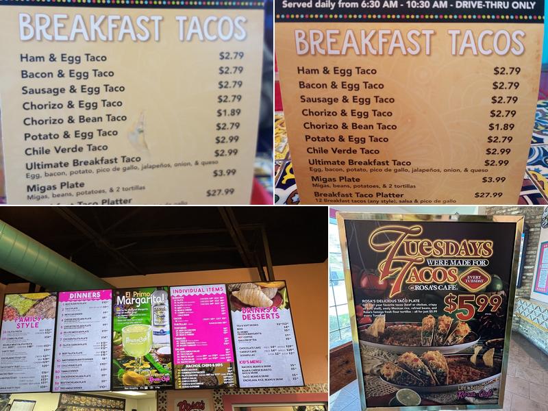 Rosa's Café & Tortilla Factory Menu
