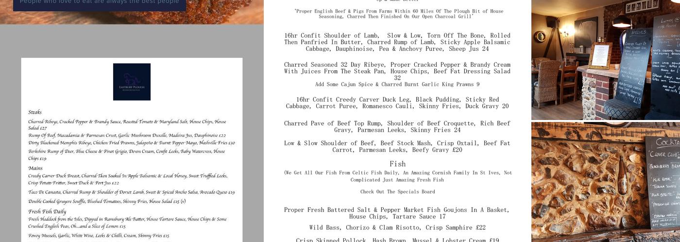 The Eastbury Plough Menu